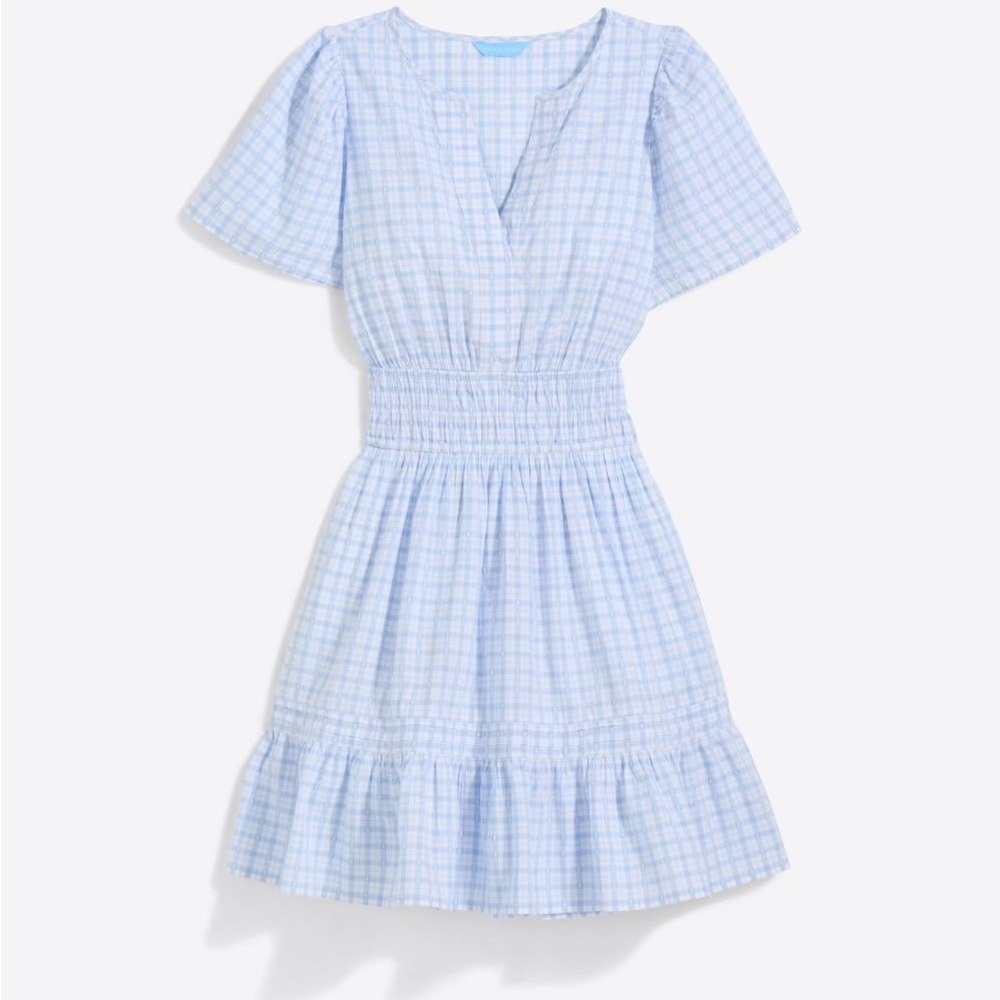 Draper James Light Blue Gingham Smocked-Waist Mini Dress